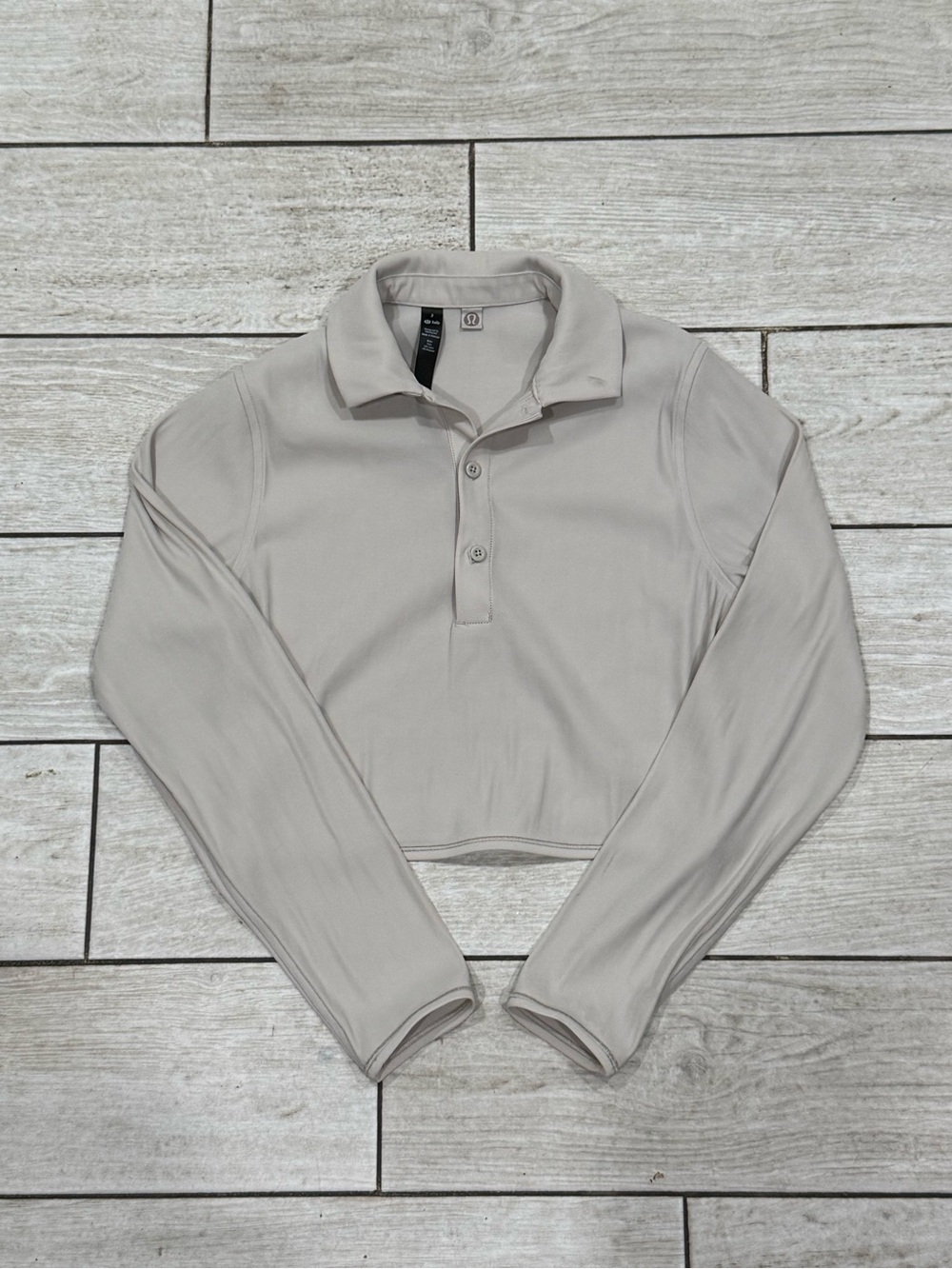 Lululemon Lab Cupro Cropped Long Sleeve Polo Shirt Size 2 Dove Grey